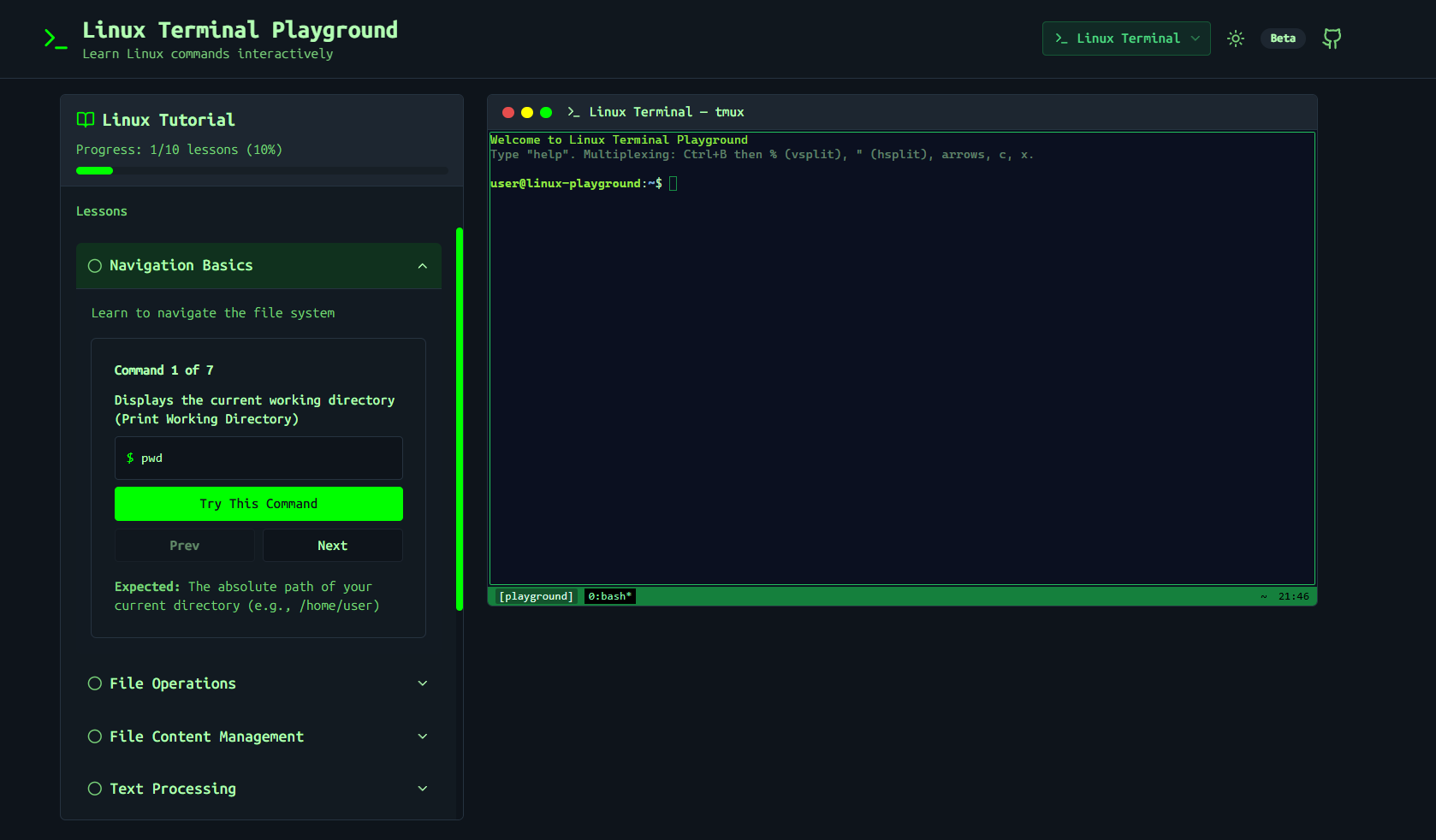 Linux Terminal Playground (+Docker)
