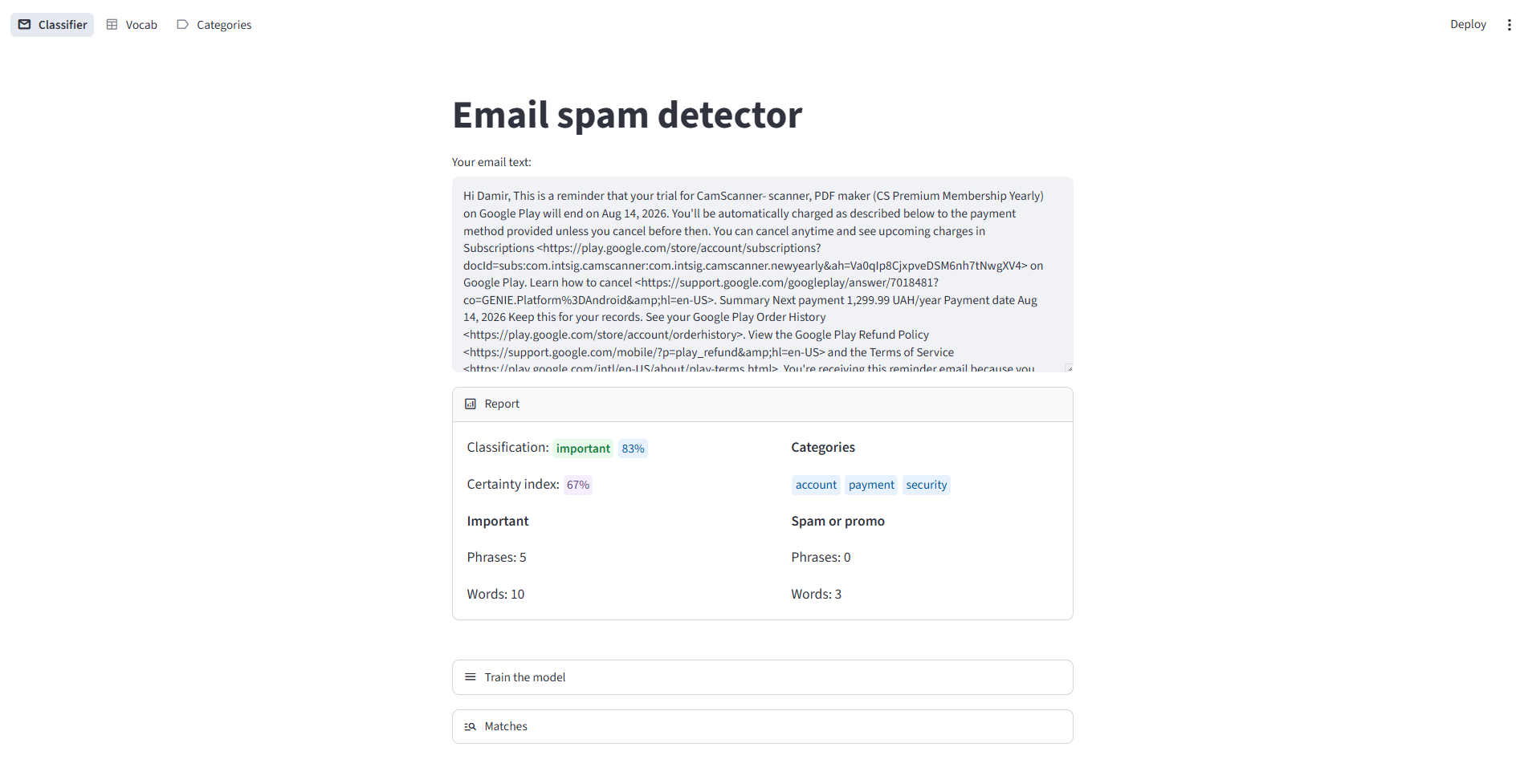 Gmail Spam Classifier - specifically for your inbox! thumbnail
